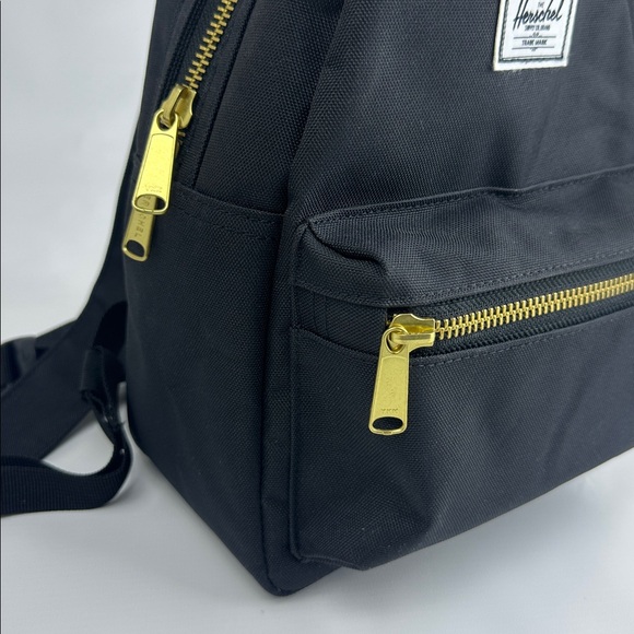 Herschel Supply Co. Black Backpack, Gold Zippers. NWOT. Red Stripe Interior. -C- - Picture 6 of 13
